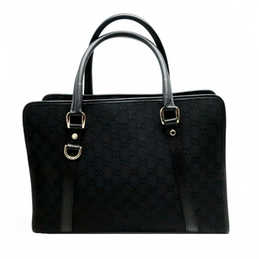 Gucci Handbag Briefcase White Grain Canvas Leather Black